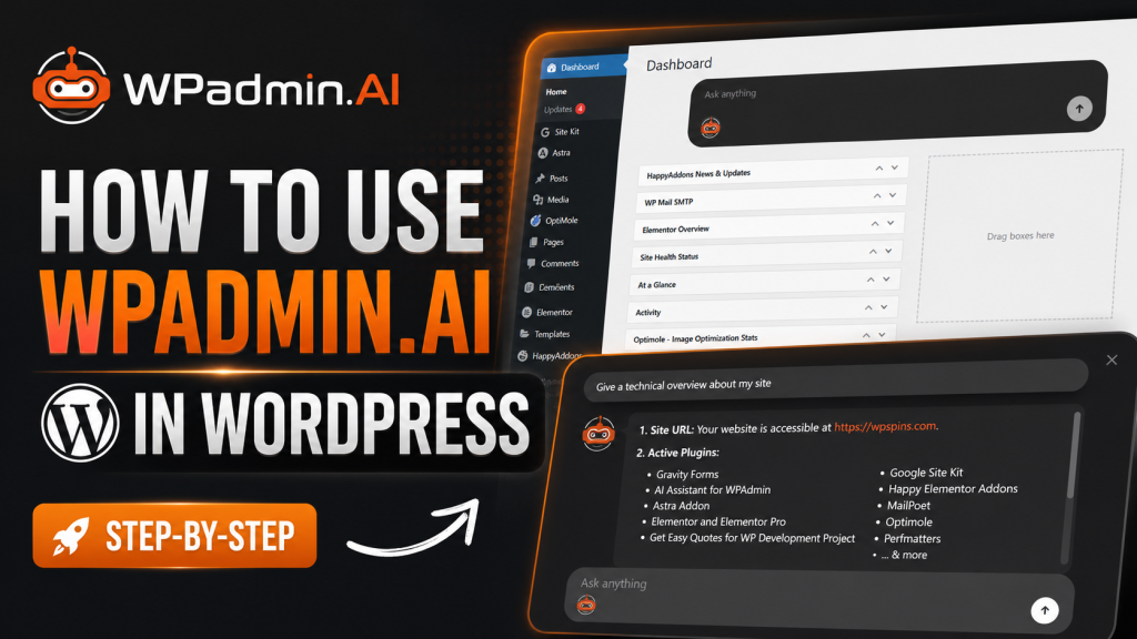 WPadmin.AI Premium prompt screen for starting a WordPress task from the dashboard