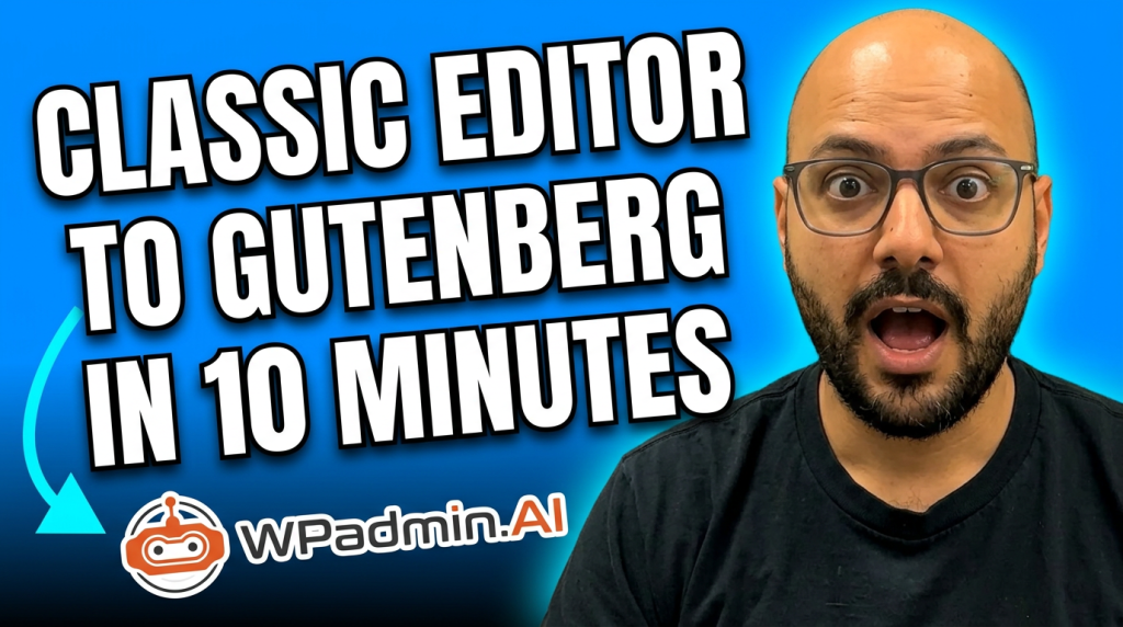 WPadmin.AI Premium converting Classic Editor pages to Gutenberg with AI