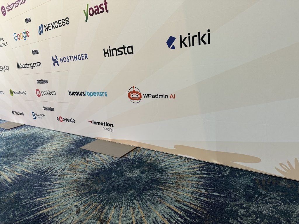 WPadmin.AI logo on the WordCamp US 2026 Contributor sponsor wall