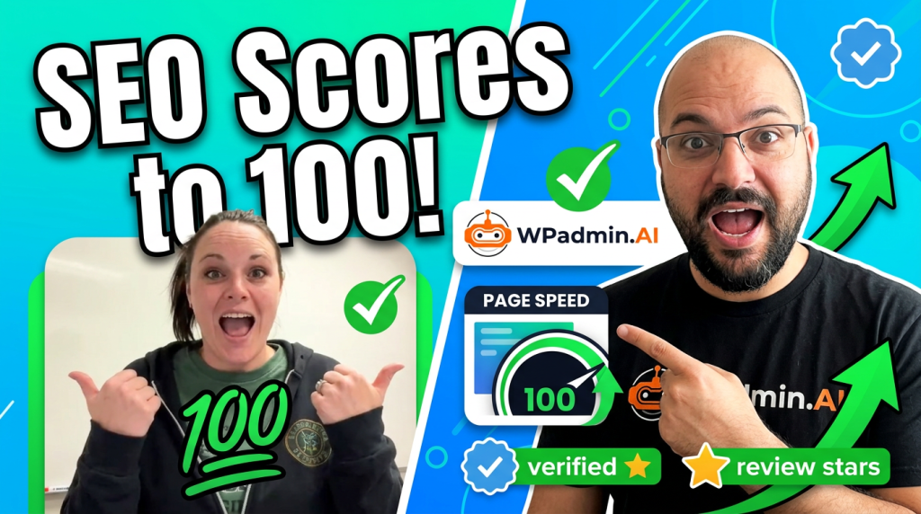 Sierra Amalia and Baljinder Singh reviewing improved WordPress SEO and PageSpeed scores with WPadmin.AI