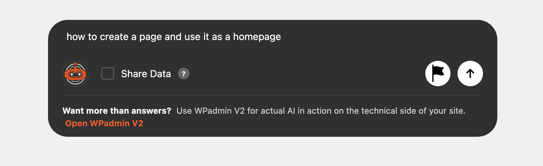 Typing a question into WPadmin.AI