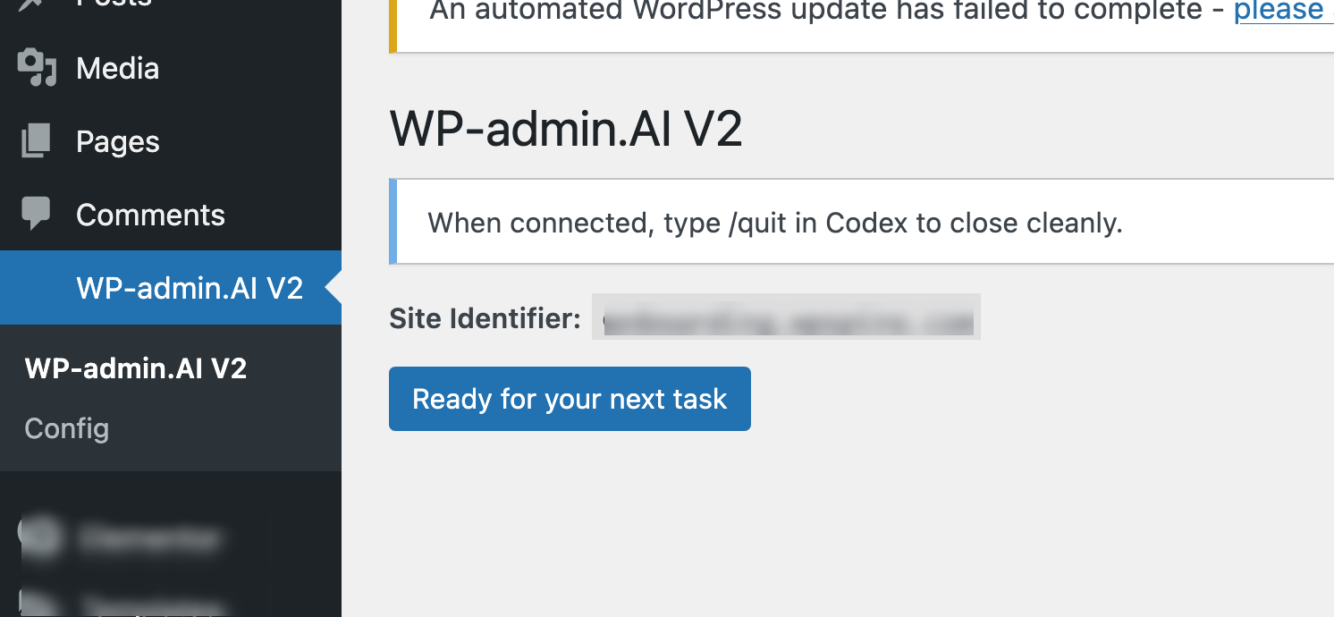 WPadmin.AI V2 in WordPress admin menu